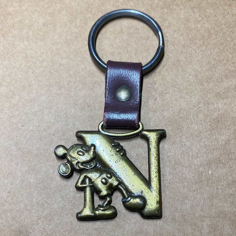 Disney Gold Mickey Mouse Keychain with Brown Strap